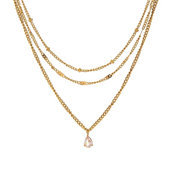 18K Gold Plated Cubic Zirconia Layered Necklace - Picture 1 of 6
